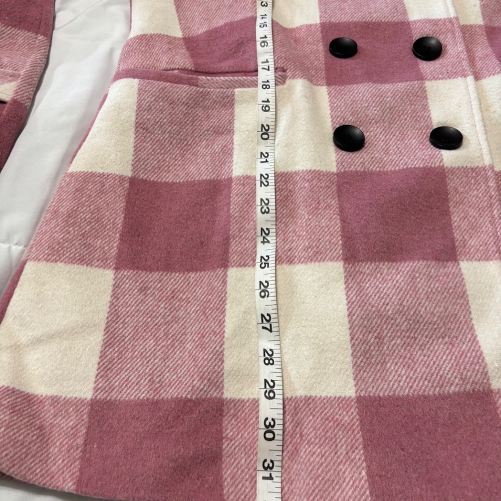 Allegra K Pink White Plaid Double-Breasted Collared Pea Coat Size L - Picture 6 of 9